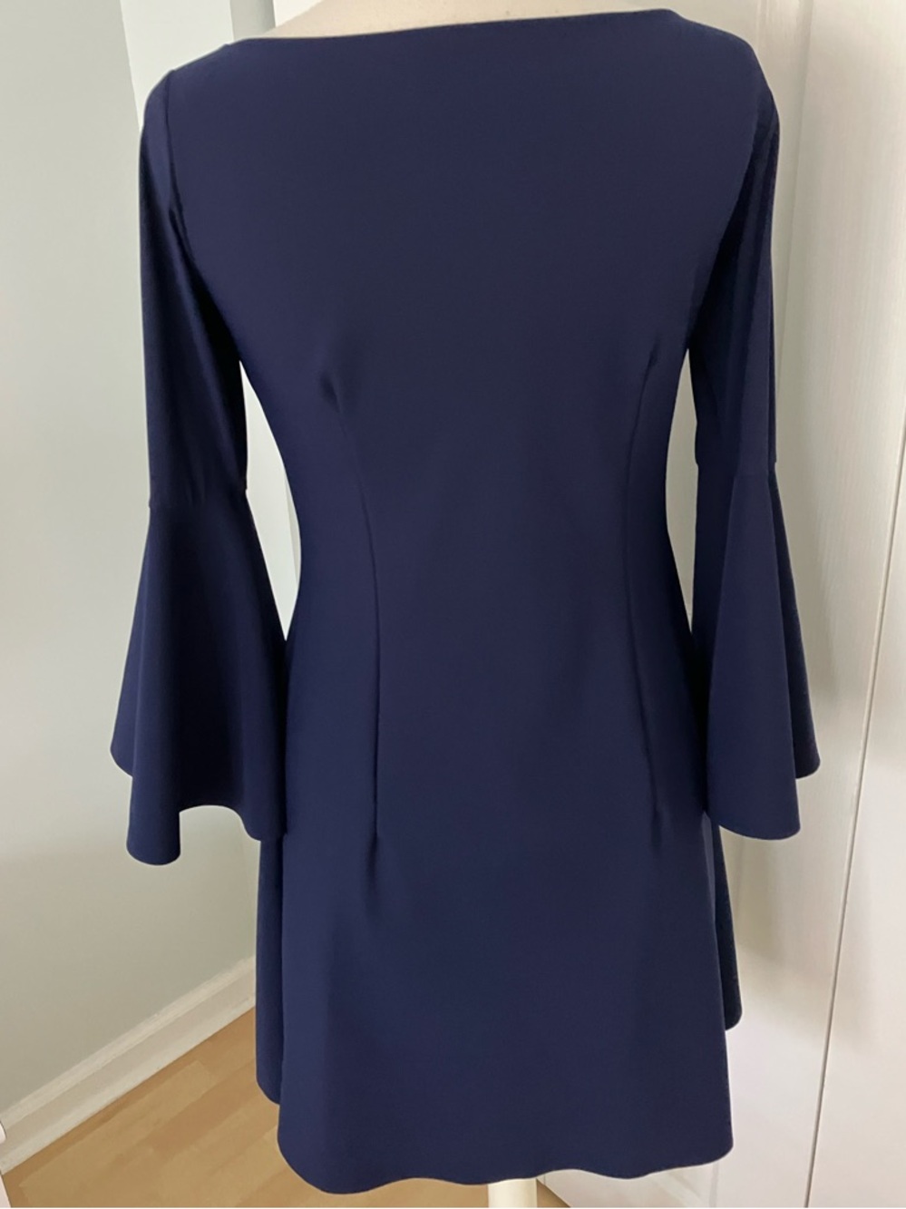 CHIARA BONI La Petite Robe Dress Navy Blue /Pink Bell Sleeve Italy 42 US 10 - Picture 3 of 8